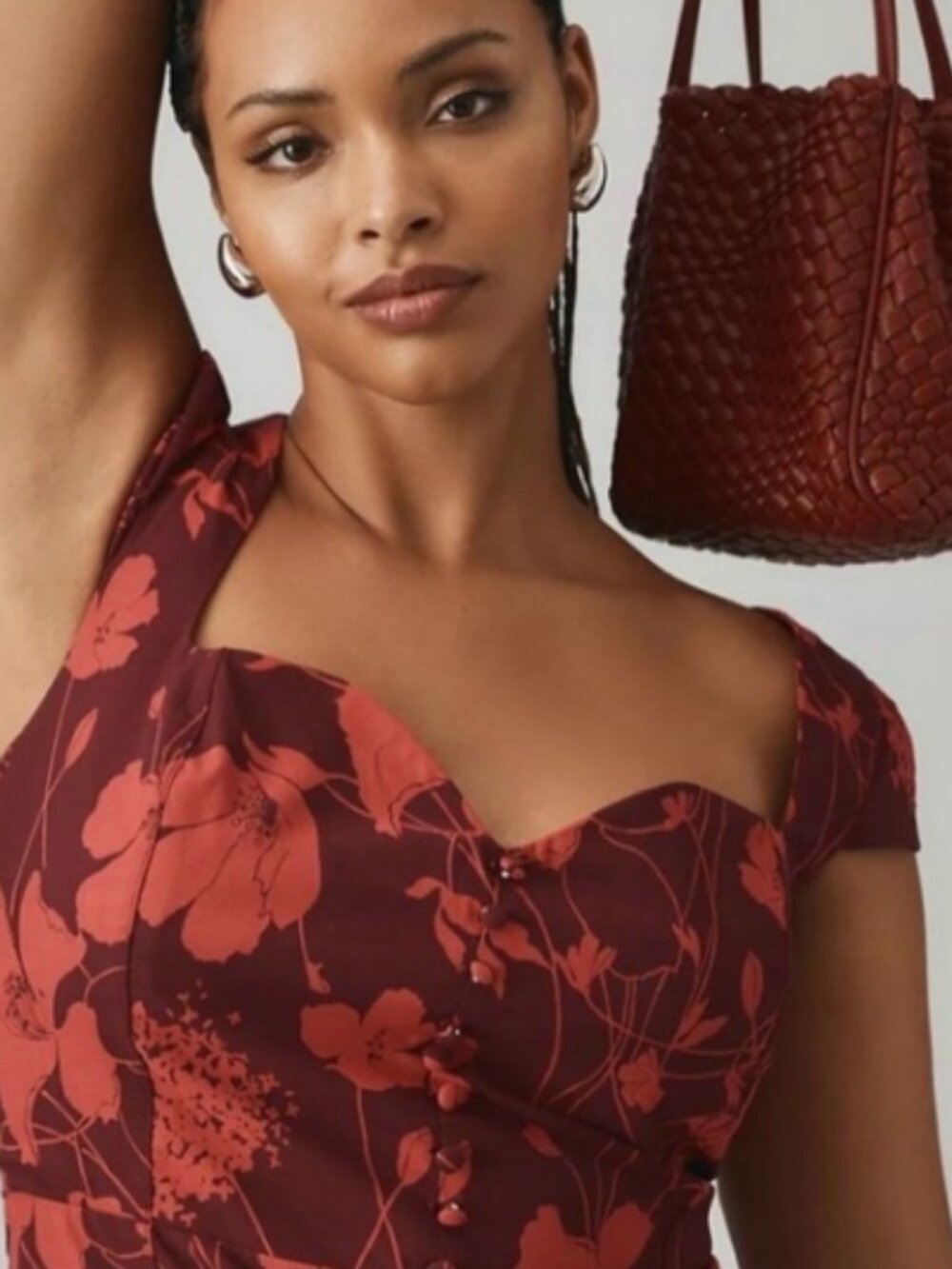 Anthropologie Red Floral Midi Dress - Picture 3 of 12